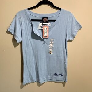 Harley Davidson Blue Henley Top size M NWT